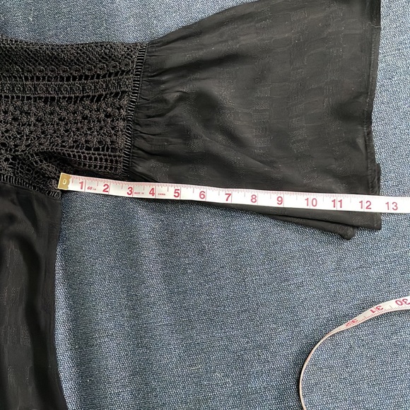 BOHO V-NECK LACE CROCHET BUTTON DOWN FLOWY BELL SLEEVE BLACK BLOUSE - Picture 12 of 12